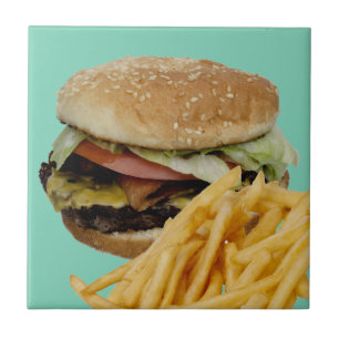 Azulejo De Cerâmica Cheeseburger e Fries franceses