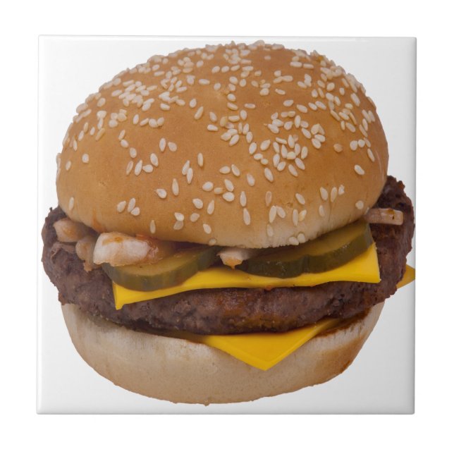Azulejo De Cerâmica Cheeseburger Em Arma De Semente De Sésamo (Frente)