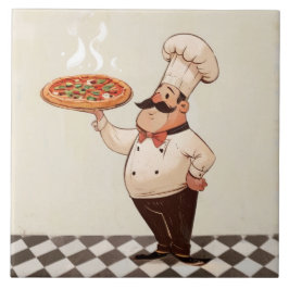 Azulejo De Cerâmica Chef Alegre: Cozinheiro Chapéu de Cozinha Apresent