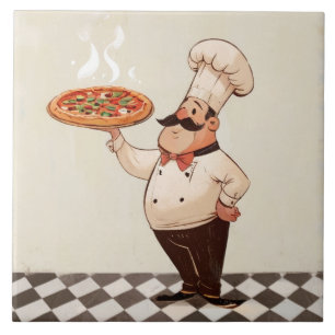 Azulejo De Cerâmica Chef Alegre: Cozinheiro Chapéu de Cozinha Apresent