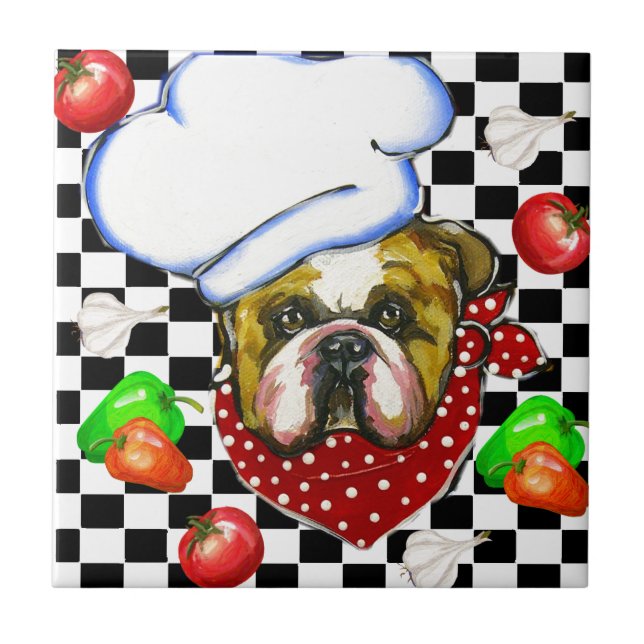 Azulejo De Cerâmica Chef Bulldogue (Frente)
