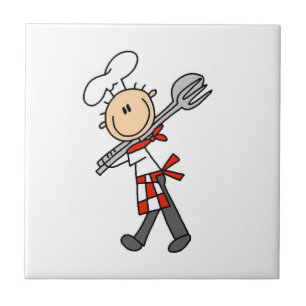 Azulejo De Cerâmica Chef Com Pinças De Salada