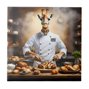 Azulejo De Cerâmica "Chef de Confeitaria Girafa: Alcançando Novos Pata
