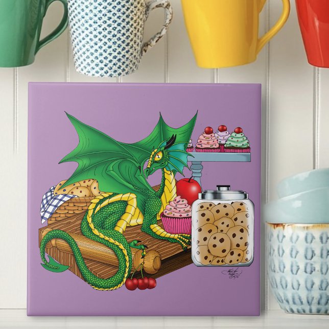 Azulejo De Cerâmica Chef de pastelaria do Dragão Verde (Criador carregado)