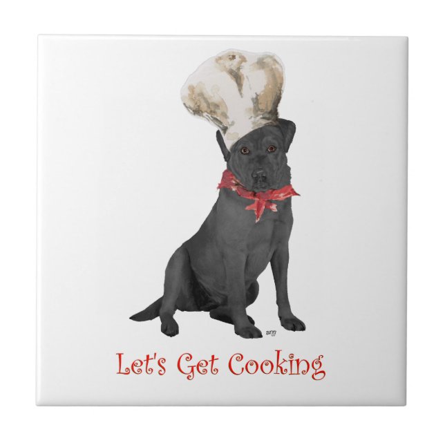 Azulejo De Cerâmica Chef Labrador Retriever Preto (Frente)