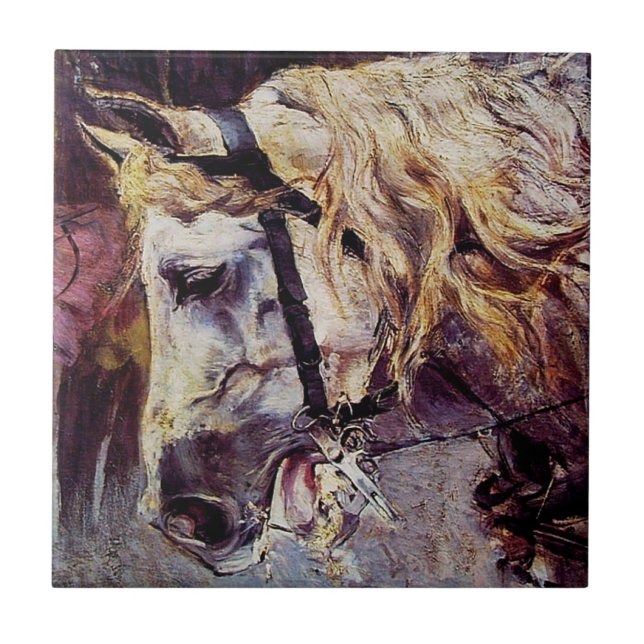 Azulejo De Cerâmica Chefe de Cavalo Branco (por Giovanni Boldini) (Frente)