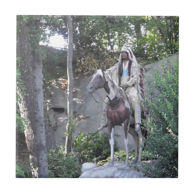 Azulejo De Cerâmica Chefe indiano do nativo americano com cavalo (Frente)
