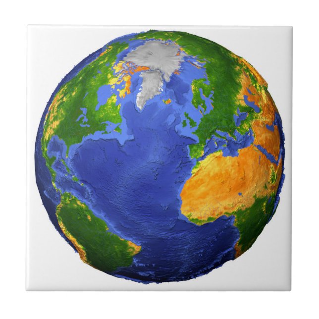 Azulejo De Cerâmica Cheio Da Terra Mostrando Dados Topográficos. (Frente)