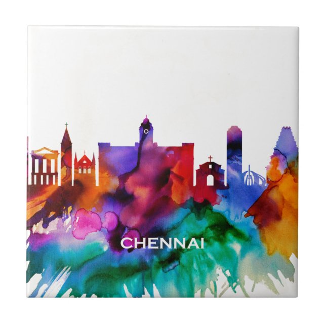 Azulejo De Cerâmica Chennai Skyline (Frente)