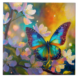 Azulejo De Cerâmica Cherry Blossom Fantasy Sunrise Borboleta