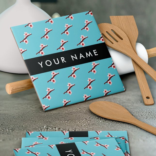 Azulejo De Cerâmica Cherry Blossom, Pink Sakura, Seu Nome (Criador carregado)