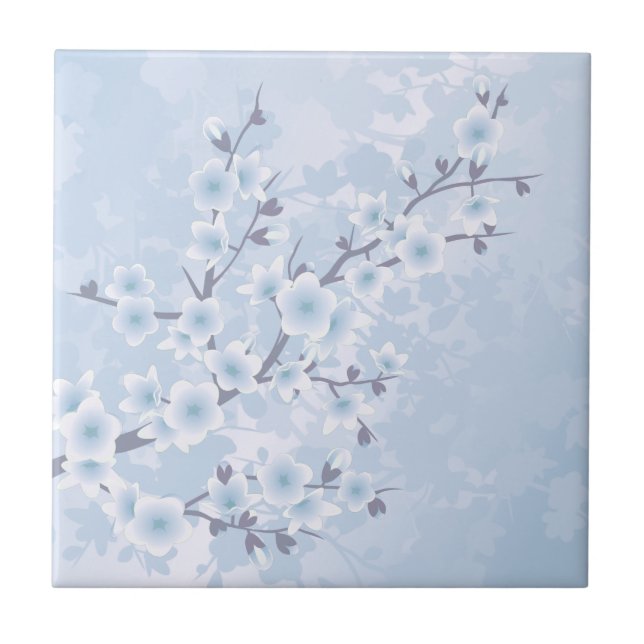 Azulejo De Cerâmica Cherry Blossom Sky Blue Floral (Frente)
