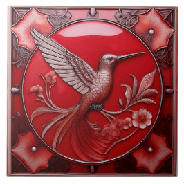 Azulejo De Cerâmica Cherry red faux relief Art Nouveau Hummingbird R