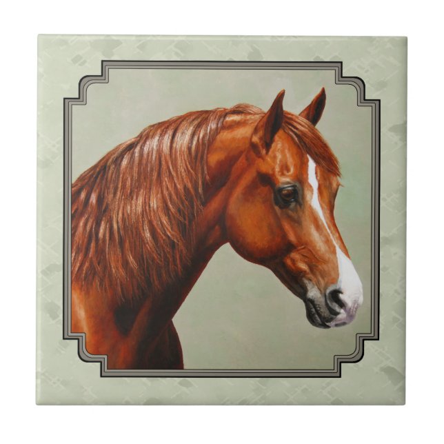 Azulejo De Cerâmica Chestnut Morgan Horse Sage Green (Frente)