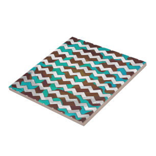 Azulejo De Cerâmica Chevron Cow Brown e Teal Impressão
