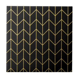 Azulejo De Cerâmica Chevron Dourado no chique moderno do fundo preto