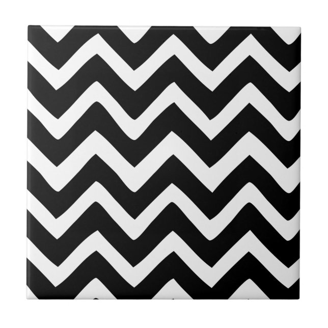 Azulejo De Cerâmica Chevron preto e branco (Frente)