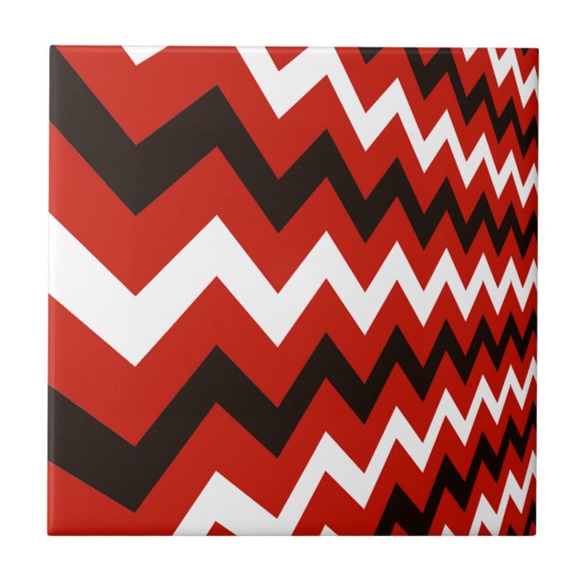 Azulejo De Cerâmica Chevron vermelho, preto e branco (Frente)