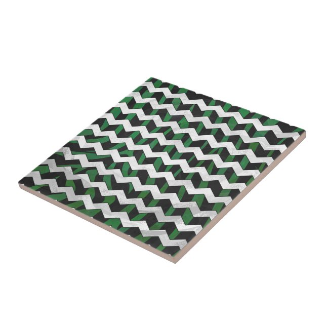 Azulejo De Cerâmica Chevron Zebra Black e Green Impressão (Lateral)