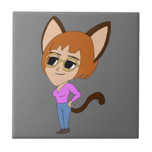 azulejo de cerâmica chibi catgirl