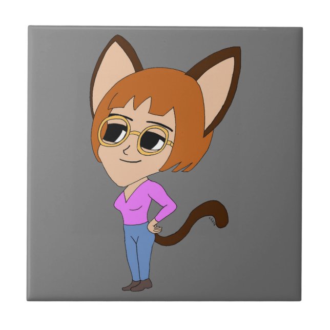azulejo de cerâmica chibi catgirl (Frente)