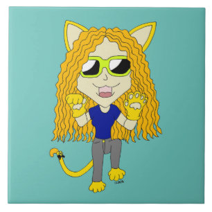 Azulejo De Cerâmica Chibi Catgirl com patas