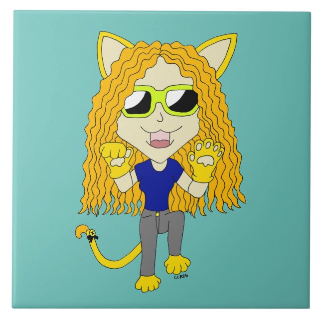 Azulejo De Cerâmica Chibi Catgirl com patas (Frente)