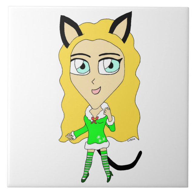 Azulejo De Cerâmica Chibi de Natal (Frente)