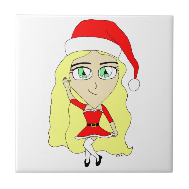 Azulejo De Cerâmica Chibi de Natal (Frente)