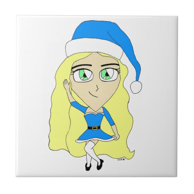 Azulejo De Cerâmica Chibi de Natal (Frente)