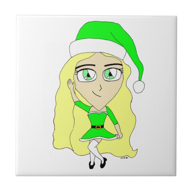 Azulejo De Cerâmica Chibi de Natal (Frente)
