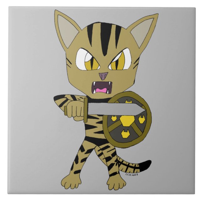 Azulejo De Cerâmica Chibi Warrior Cat (Frente)