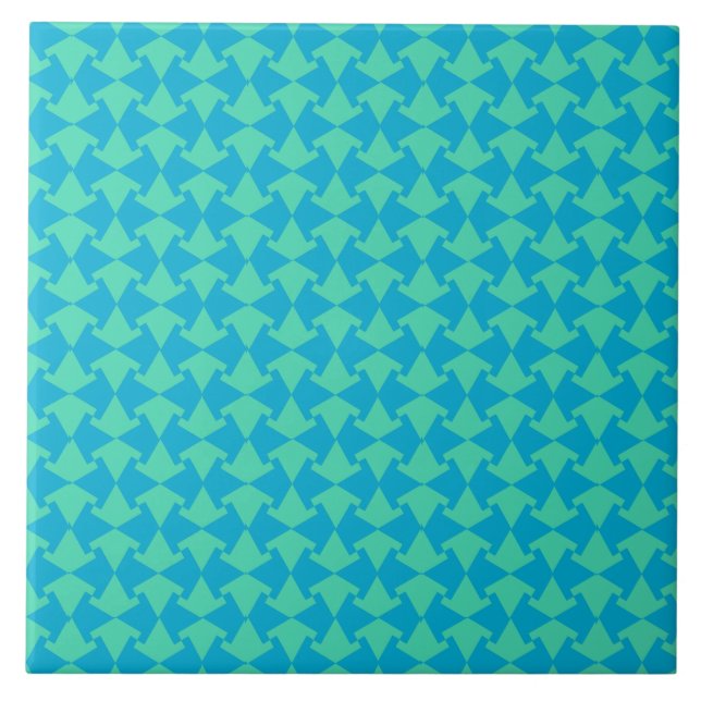 Azulejo De Cerâmica Chic Aqua e Turquoise - Padrão Geométrico Islâmico (Frente)