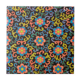 Azulejo De Cerâmica Chic Black Pattern with Colorful Floral 