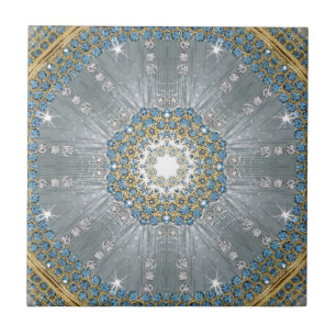 Azulejo De Cerâmica Chic Bohemian Vintage Fashion Silver Blue mandala