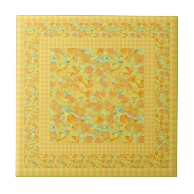 Azulejo De Cerâmica Chic, Daffodils De Ouro, Chequ (Frente)