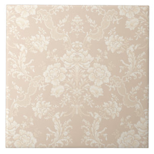 Azulejo De Cerâmica Chic Floral Romântico Damasco-Creme