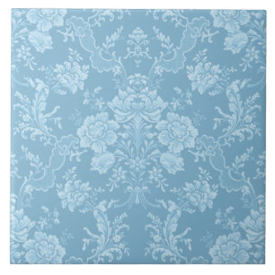 Azulejo De Cerâmica Chic Floral Romântico Damasco-Pastel Azul