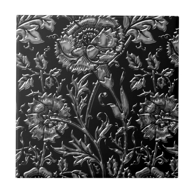 Azulejo De Cerâmica Chic Floral Silver (Frente)