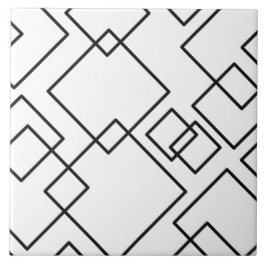 Azulejo De Cerâmica Chic geométrico das linhas de tendência preto-e-br