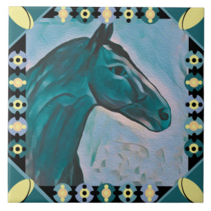 Azulejo De Cerâmica Chic Horse Turquoise Teal Blue Mix e Yellow