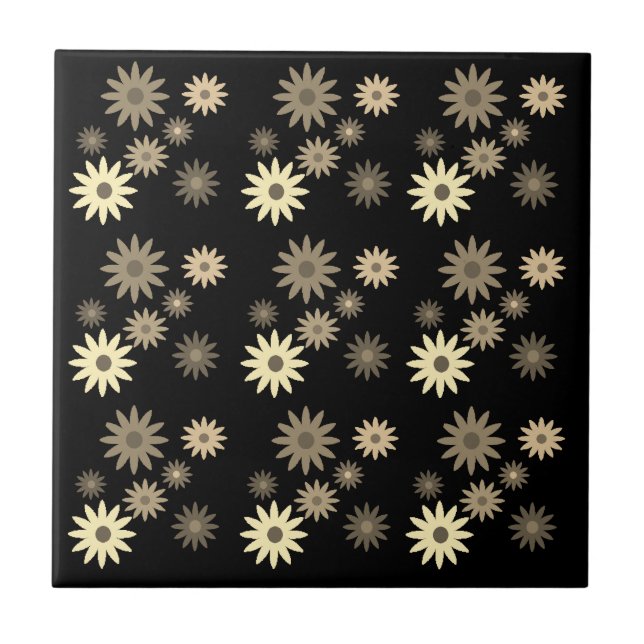 Azulejo De Cerâmica Chic Retro 70s Abstrato Daisy Flowers Impressão Bl (Frente)