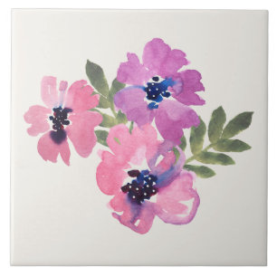 Azulejo De Cerâmica Chic Rústico Floral Aquarela Rosa Creme