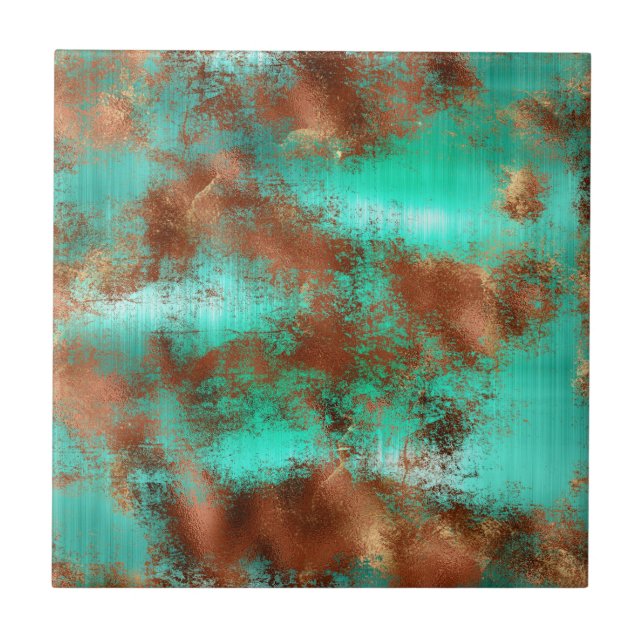 Azulejo De Cerâmica Chic Teal Copper Boho (Frente)