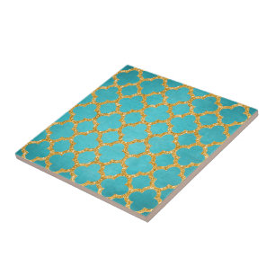 Azulejo De Cerâmica Chic Teal Turquoise Marroquino Quatrefoil Padrão