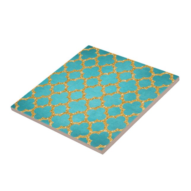 Azulejo De Cerâmica Chic Teal Turquoise Marroquino Quatrefoil Padrão (Lateral)