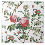 Azulejo De Cerâmica Chic Vintage Rosa Rosa Rosa Elegante<br><div class="desc">Padrão floral sem costura,  elegante e inspirado em quic,  com rosas cor-de-rosa,  vinhas verdes,  folhagem e flores brancas e cravos. A cor de fundo é personalizável (branco usado na visualização).</div>