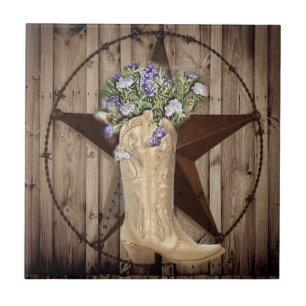 Azulejo De Cerâmica Chic Wildflower Texas Star Western Country Cowgirl