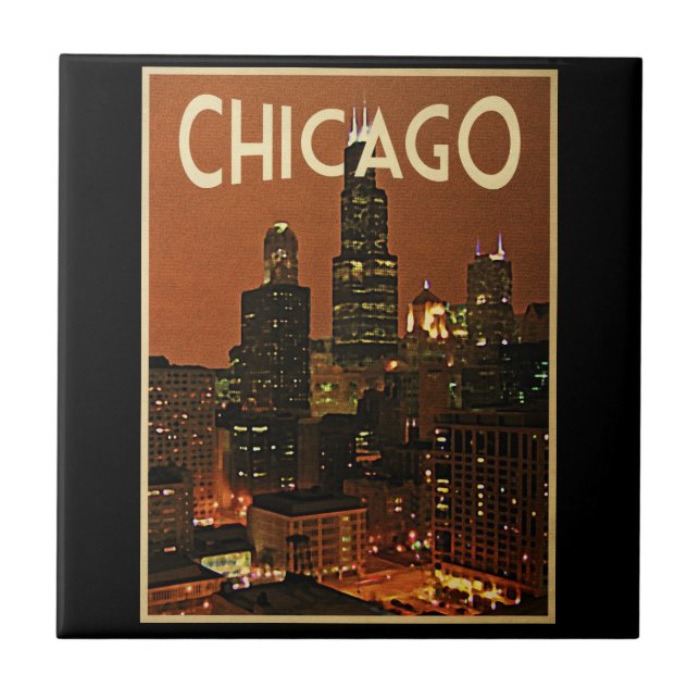 Azulejo De Cerâmica Chicago À Noite (Frente)