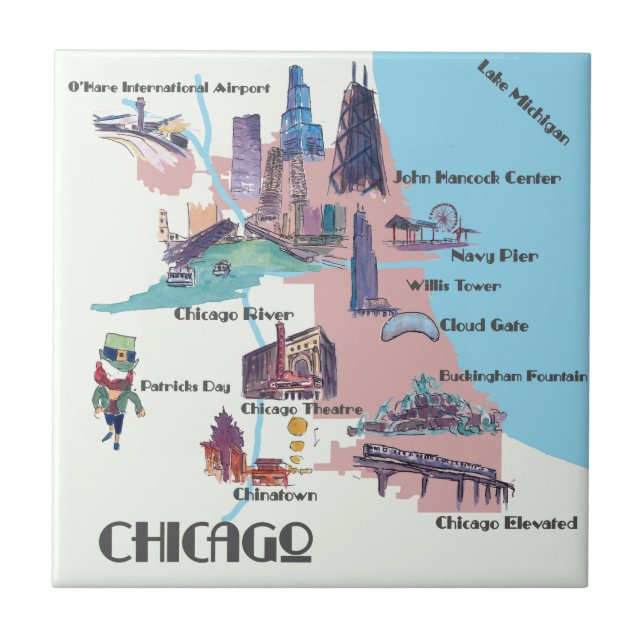 Azulejo De Cerâmica Chicago Geórgia destaca o mapa (Frente)